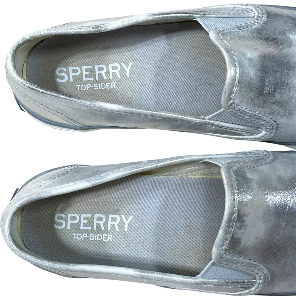 Sperry Top Sider Womens 7M Seaside Boat Shoe Brush Off Silver Sneakers STS95441